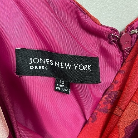 JONES New York 100% Silk Jewel Tone Hibiscus Floral Fit Flare Party Dress, 10 - Picture 7 of 8